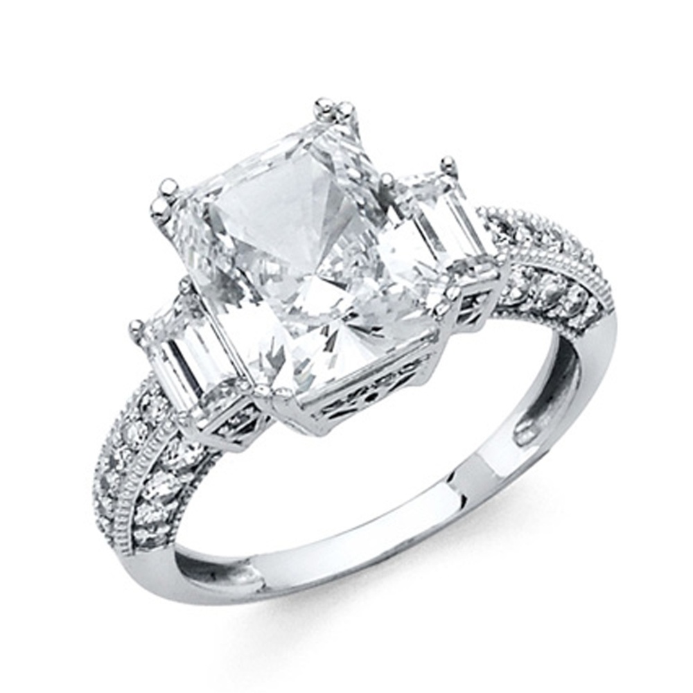 3-Stone Basket-Set 3CT Radiant-Cut & Pave Side CZ